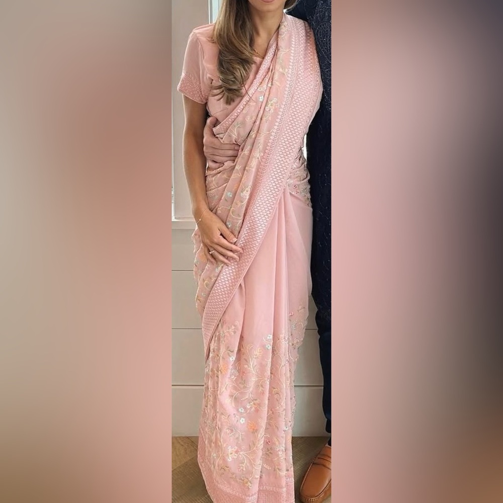Elegant Pink Embroidered Sari